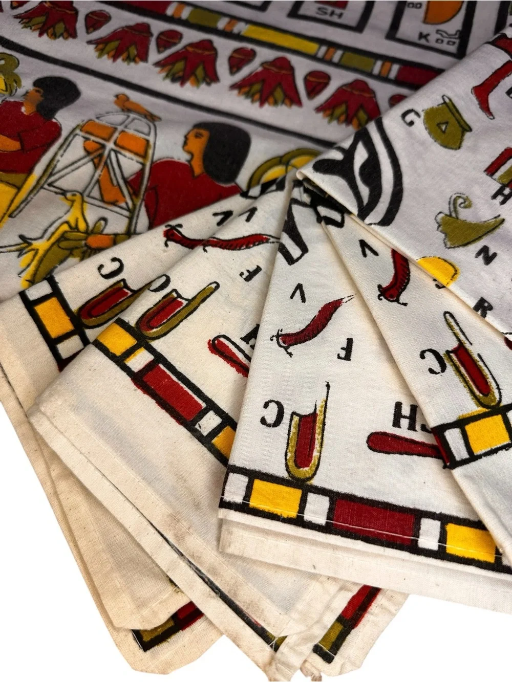Vintage Egyptian Hieroglyphics Rectangle Tablecloth 8’x4’ (5) Napkins Set